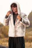 Ivoor imitatiebont hoodie met rits lange mouwen heren winterjas