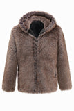 Kaki heren winter faux fur jas met capuchon