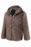 Kaki heren winter faux fur jas met capuchon