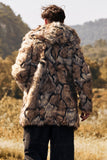 Bruine Dikke Capuchon Lange Mouwen Winter Faux Fur Men's Coat