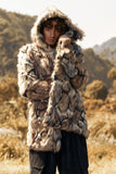 Bruine Dikke Capuchon Lange Mouwen Winter Faux Fur Men's Coat