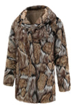 Bruine Winter Heren Faux Fur Jas Dikke Capuchon Lange Mouwen