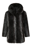 Zwarte heren Winter Puffy Lange Mouw Capuchon Faux Fur Jas