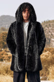 Zwarte Puffy Lange Mouw Capuchon Faux Fur Winter Men's Coat