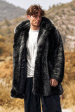 Zwarte Puffy Lange Mouw Capuchon Faux Fur Winter Men's Coat