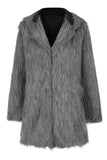 Grijze heren faux fur jas lange winter effen kleur revers lange mouwen