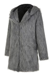 Grijze heren faux fur jas lange winter effen kleur revers lange mouwen