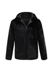 Heren Faux Fur Jas met Capuchon Winter Zwart Verdikte Luxe