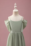 Sage A Line Spaghetti Bandjes Chiffon Ruched Junior Bruidsmeisje Jurk