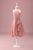 Blush Halter Hals A-Line Chiffon Junior Bruidsmeisje Jurk met Ruches