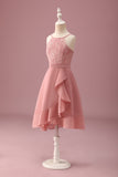 Blush Halter Hals A-Line Chiffon Junior Bruidsmeisje Jurk met Ruches