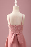 Blush Halter Hals A-Line Chiffon Junior Bruidsmeisje Jurk met Ruches