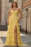 Fuchsia A Line Strapless Korset Gelaagde Galajurk met Ruches