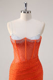 Oranje Spaghetti Bandjes Kralen Korset Zeemeermin Prom Dress