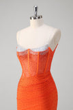 Oranje Spaghetti Bandjes Kralen Korset Zeemeermin Prom Dress