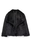 Pluizige zwarte revers faux fur winterjas