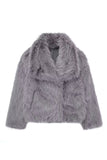 Pluizige zwarte revers faux fur winterjas