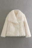 Pluizige zwarte revers faux fur winterjas