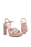 Vrouwen Sandalen met hoge hak Open teen Blush pailletten Pumps met dikke hak