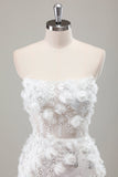 Ivoor Strapless Kralen Strakke Korte Trouwjurk met Appliques