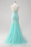 Sparkly Mint Zeemeermin Lace Lange Galajurk met Split