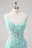 Sparkly Mint Zeemeermin Lace Lange Galajurk met Split