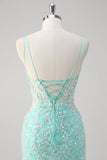 Sparkly Mint Zeemeermin Lace Lange Galajurk met Split