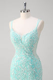 Sparkly Mint Zeemeermin Lace Lange Galajurk met Split