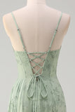 Stoffige salie zeemeermin Floral korset Ruched lange Prom jurk met split