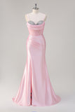 Roze zeemeermin Spaghetti bandjes Corset Prom jurk met split