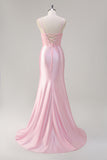 Roze zeemeermin Spaghetti bandjes Corset Prom jurk met split