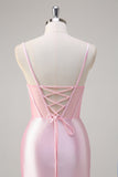 Roze zeemeermin Spaghetti bandjes Corset Prom jurk met split