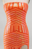 Glinsterende oranje zeemeermin pailletten strapless lange galajurk met split