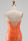Glinsterende oranje zeemeermin pailletten strapless lange galajurk met split
