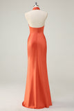 Oranje zeemeermin Cross Halter Open Back Lange Bruidsmeisje Jurk