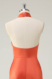 Oranje zeemeermin Cross Halter Open Back Lange Bruidsmeisje Jurk