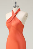 Oranje zeemeermin Cross Halter Open Back Lange Bruidsmeisje Jurk