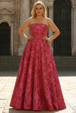 Fuchsia Floral Strapless A-lijn lange galajurk