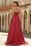 Fuchsia Floral Strapless A-lijn lange galajurk