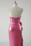 Sprankelende Fuchsia Metallic strapless galajurk met split