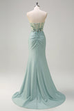Sparkly Navy Zeemeermin Pailletten Ruched Korset Lange Prom Jurk met Split