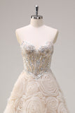 Light Champagne Princess Strapless Floral Korset Lange Galajurk met pailletten