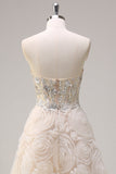 Light Champagne Princess Strapless Floral Korset Lange Galajurk met pailletten