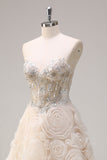 Light Champagne Princess Strapless Floral Korset Lange Galajurk met pailletten