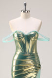 Groene Off the Shoulder Zeemeermin Metallic Lange Korset Prom Dress met Split