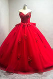 Glitter Sweetheart Tule opgestikte rode Quinceanera jurk met trein