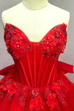 Glitter Sweetheart Tule opgestikte rode Quinceanera jurk met trein