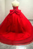 Glitter Sweetheart Tule opgestikte rode Quinceanera jurk met trein