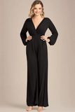 Zwarte V-hals Lange Mouwen Chiffon Moeder van de Bruid Jumpsuits