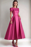 Fuchsia A Line pofmouwen moeder van de bruid jurk